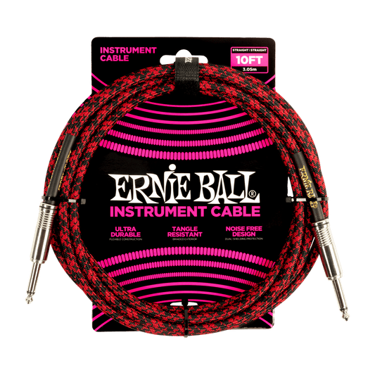 Ernie Ball 10' Braided Straight / Straight Instrument Cable | Red Black