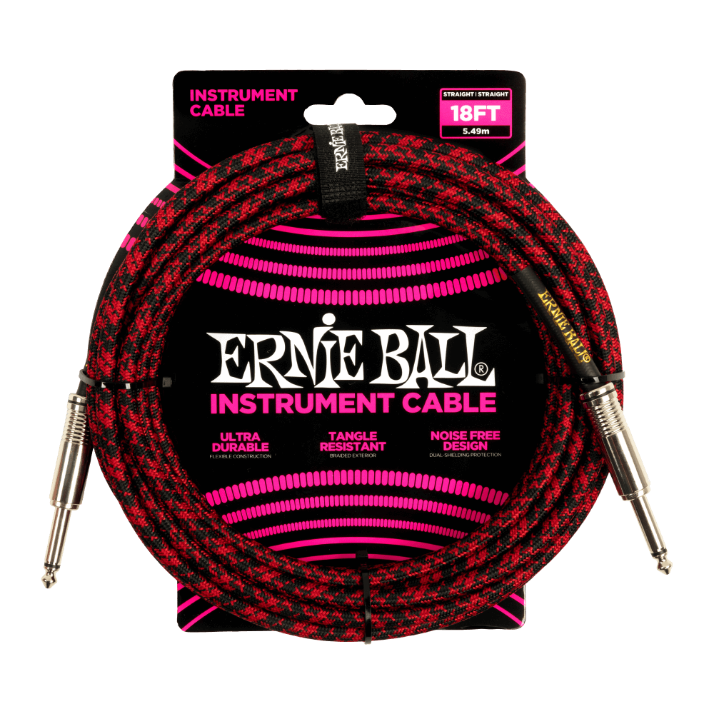Ernie Ball 18' Braided Straight / Straight Instrument Cable | Red Black