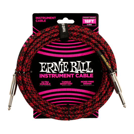 Ernie Ball 18' Braided Straight / Straight Instrument Cable | Red Black