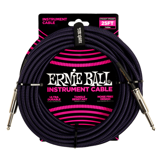 Ernie Ball 25' Braided Straight / Straight Instrument Cable | Purple Black