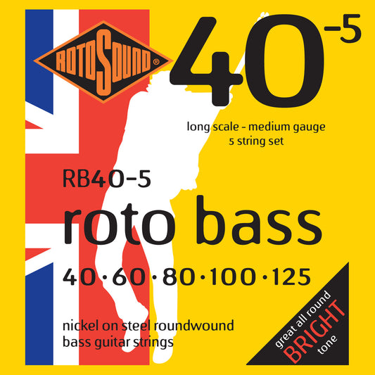 Rotosound RB40-5 Roto Bass Medium Gauge Bass Guitar String Set | 40-125 | 5-String