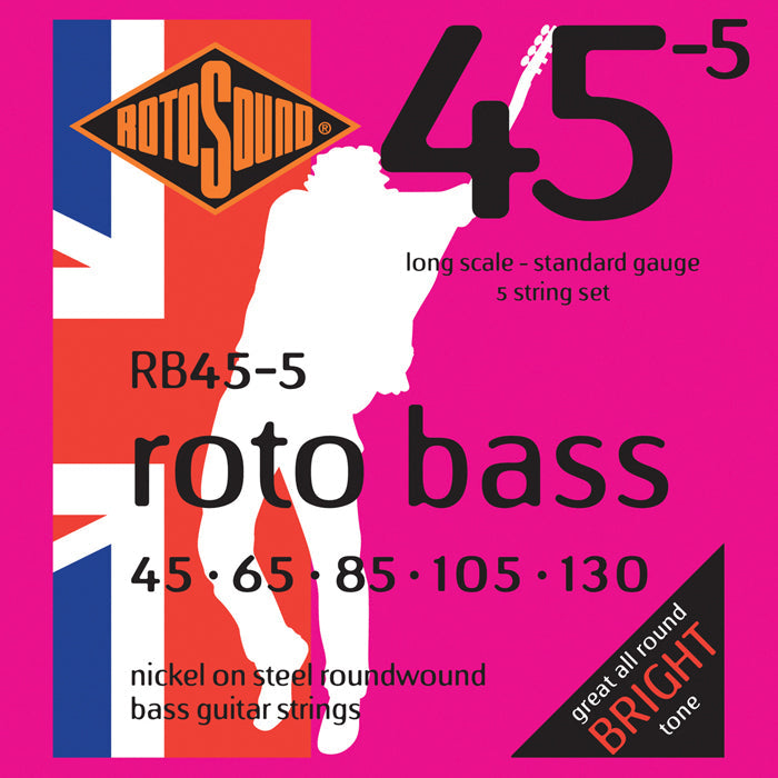 Rotosound RB45-5 Roto Bass Medium Gauge Bass Guitar String Set | 45-130 | 5-String
