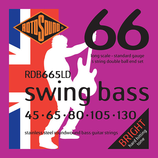 Rotosound RDB665LD Swing Bass 66 Standard Gauge Bass String Set | 45-130 | 5-String | Double Ball End