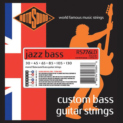 Rotosound RS776LD Jazz Bass 77 Standard Gauge Monel Flatwound 6-String Bass String Set | 30-130