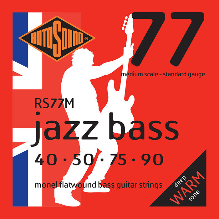 Rotosound RS77M Jazz Bass 77 Standard Gauge Monel Flatwound Bass String Set | 40-90 | Medium Scale