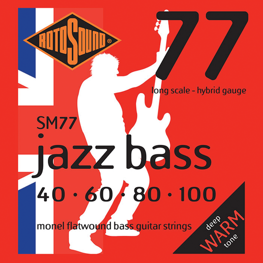 Rotosound SM77 Jazz Bass Monel Hybrid Gauge Flatwound Bass String Set | 40-100