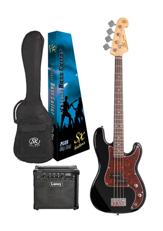 SX P Bass & Laney Amp Pack | Black | 3/4 Size