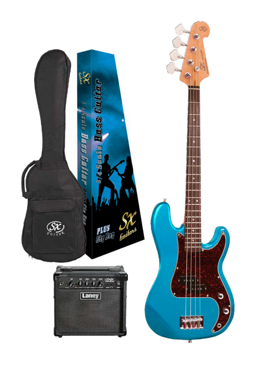 SX P Bass & Laney Amp Pack | Lake Placid Blue | 3/4 Size