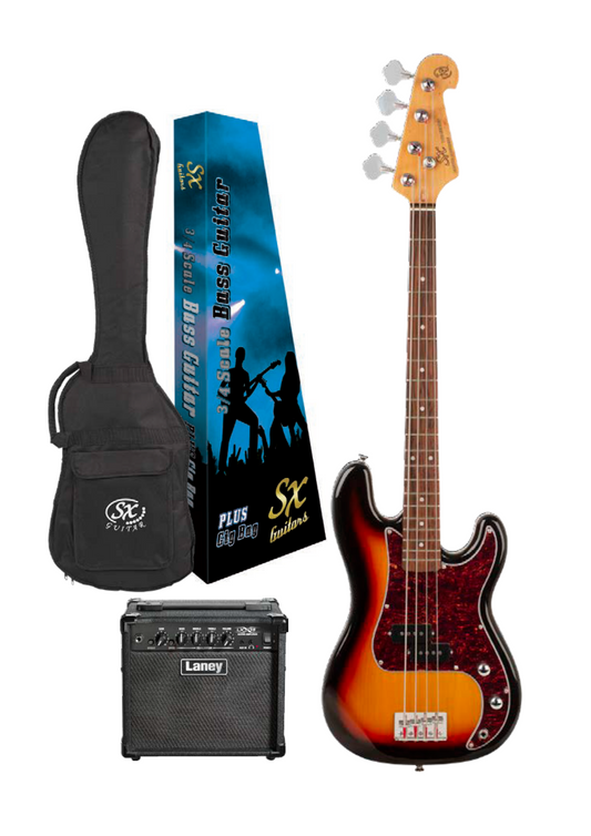 SX P Bass & Laney Amp Pack | Sunburst | 3/4 Size