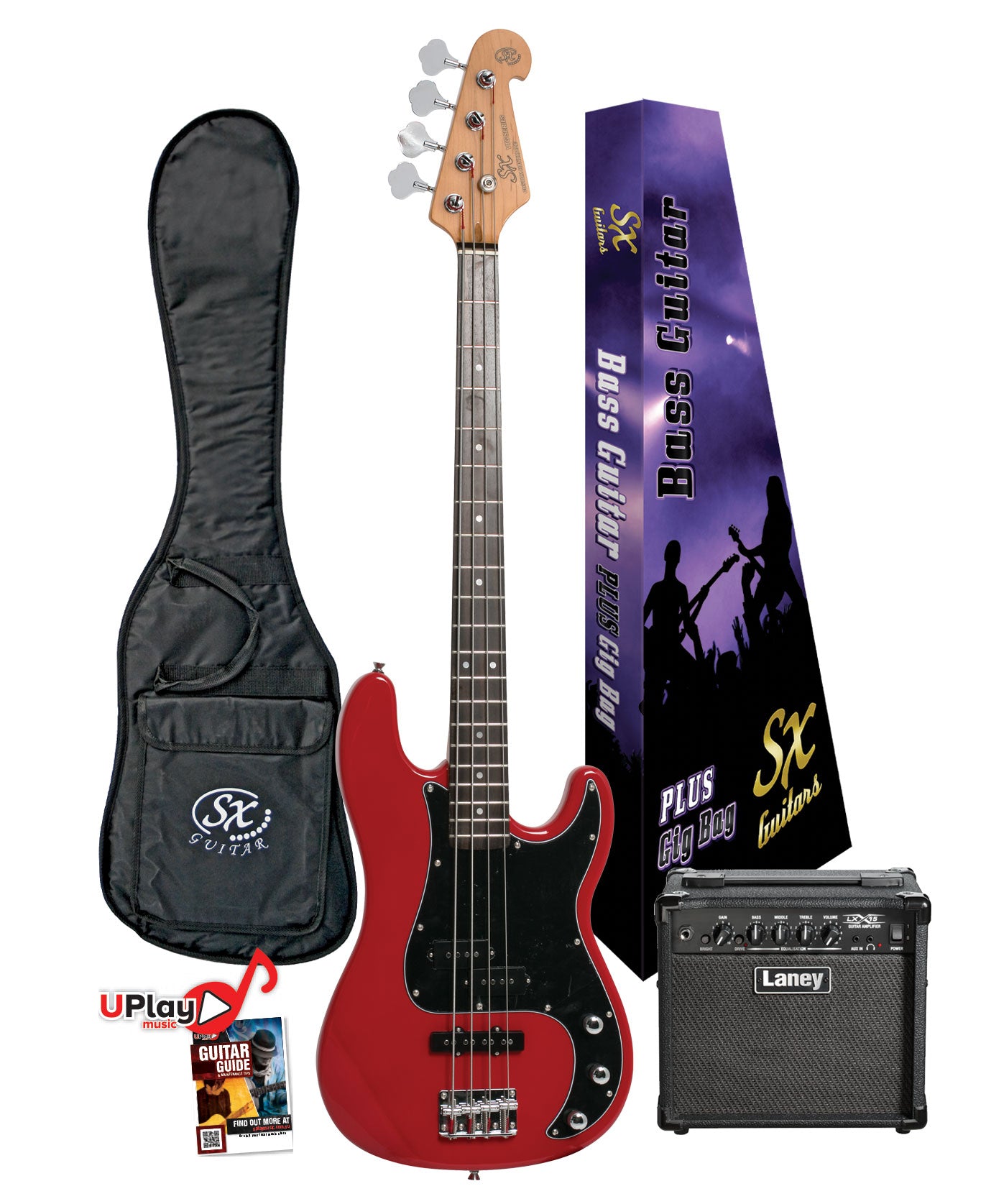 SX Vintage Style PJ Bass & Laney Amp Pack | Fiesta Red