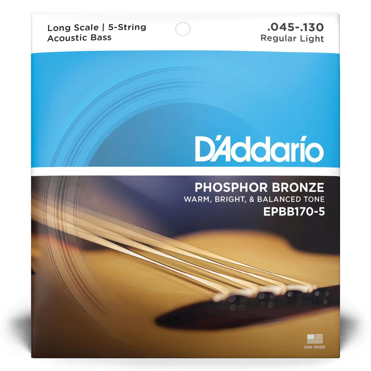 D'Addario EPBB170-5 | Phosphor Bronze Acoustic Bass Strings 45-100 Gauge | 5-String