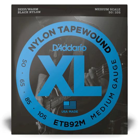 D'Addario ETB92M | Nylon Tapewound Bass Strings 50-105 Gauge | Medium | Medium Scale