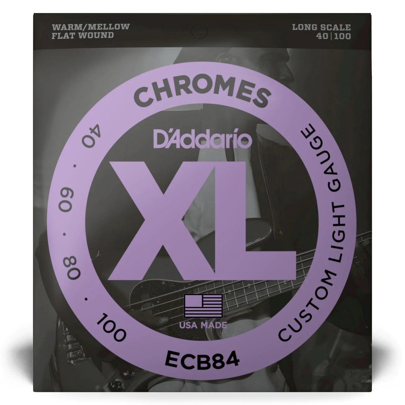 D'Addario ECB84 | Chromes Flatwound Bass Strings 40-100 Gauge | Custom Light