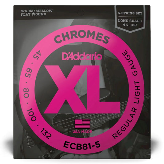 D'Addario ECB81-5 | Chromes Flatwound Bass Strings 45-132 Gauge | Regular Light | 5-String