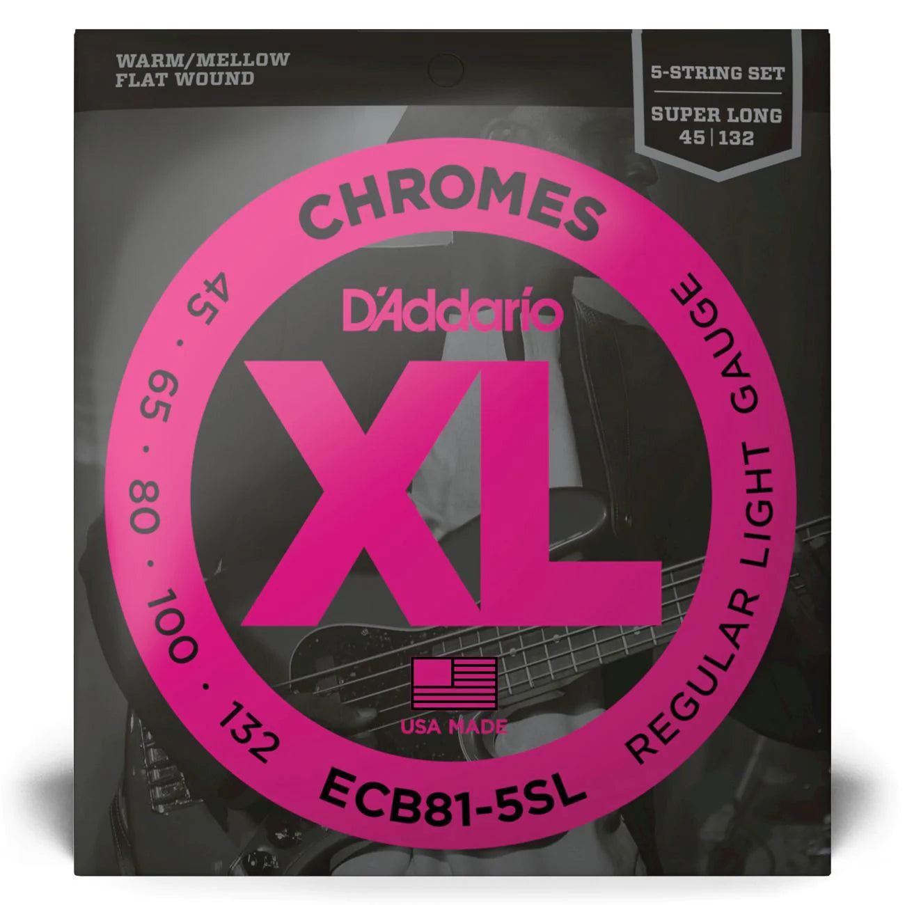 D'Addario ECB81-5SL | Chromes Flatwound Bass Strings 45-132 Gauge | Regular Light | 5-String | Super Long Scale