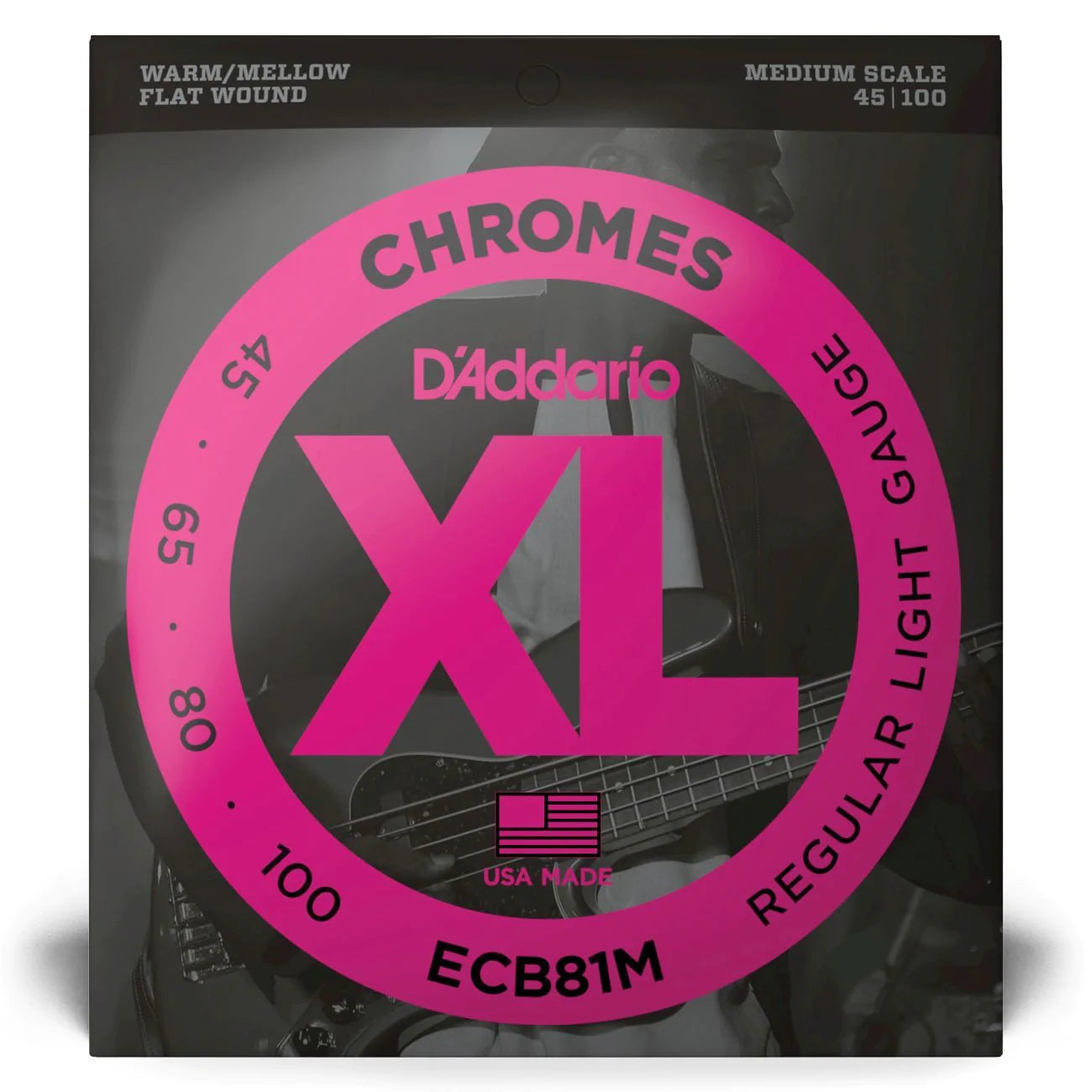 D'Addario ECB81M | Chromes Flatwound Bass Strings 45-100 Gauge | Regular Light | Medium Scale