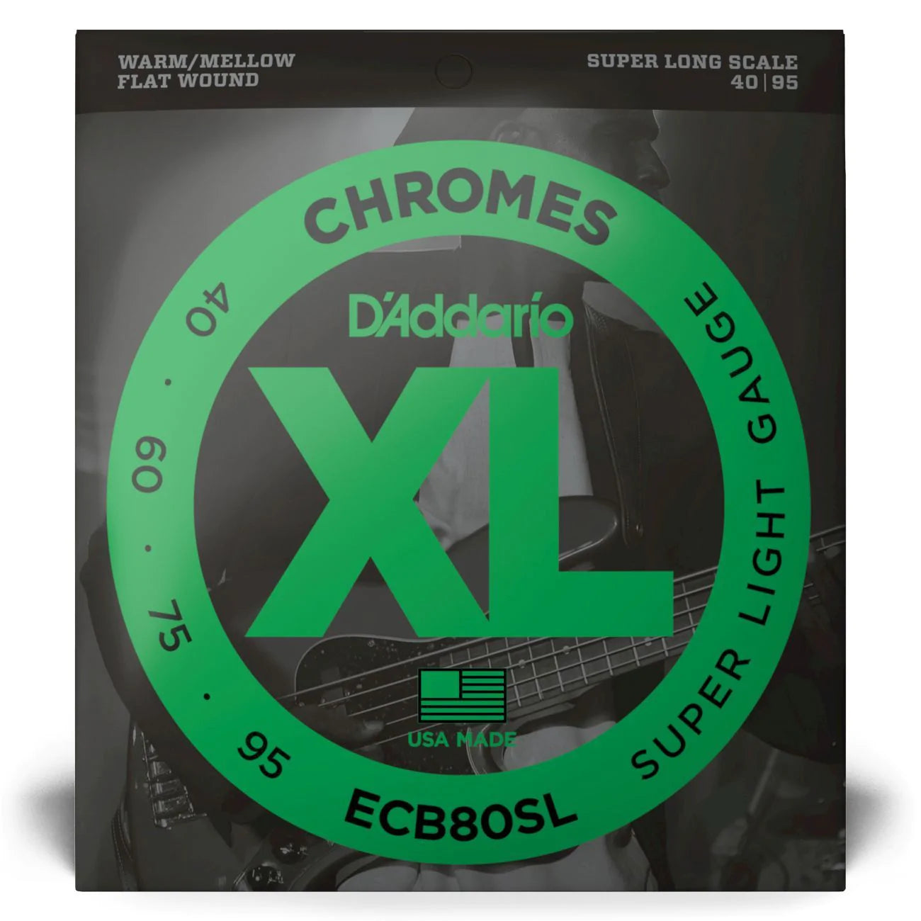 D'Addario ECB80SL | Chromes Flatwound Bass Strings 40-95 Gauge | Super Light | Super Long Scale