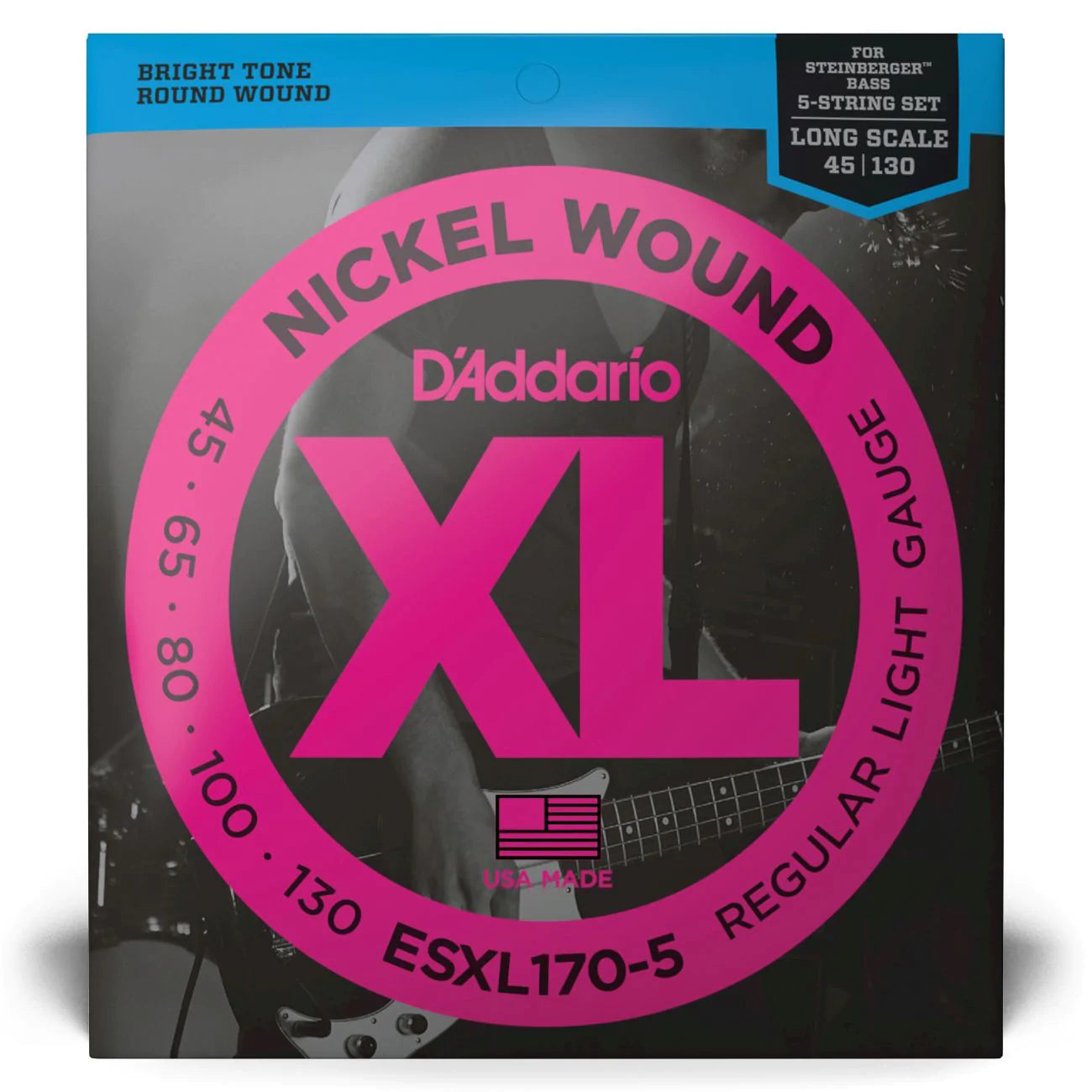 D'Addario ESXL170-5 | XL Nickel Wound Bass Strings 45-130 Gauge | Light | 5-String | Double Ball End