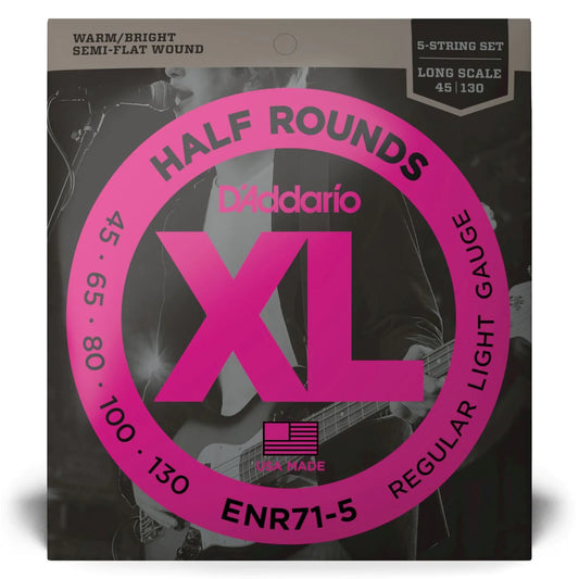 D'Addario ENR71-5 | XL Half Rounds Bass Strings 45-130 Gauge | Regular Light | 5-String