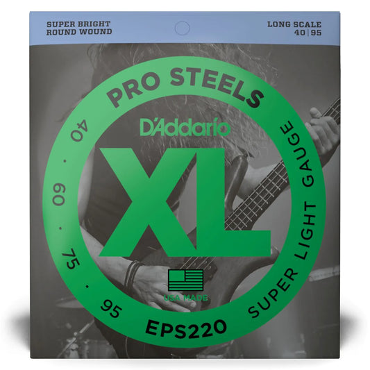 D'Addario EPS220 | XL ProSteels Bass Strings 40-95 Gauge | Super Light