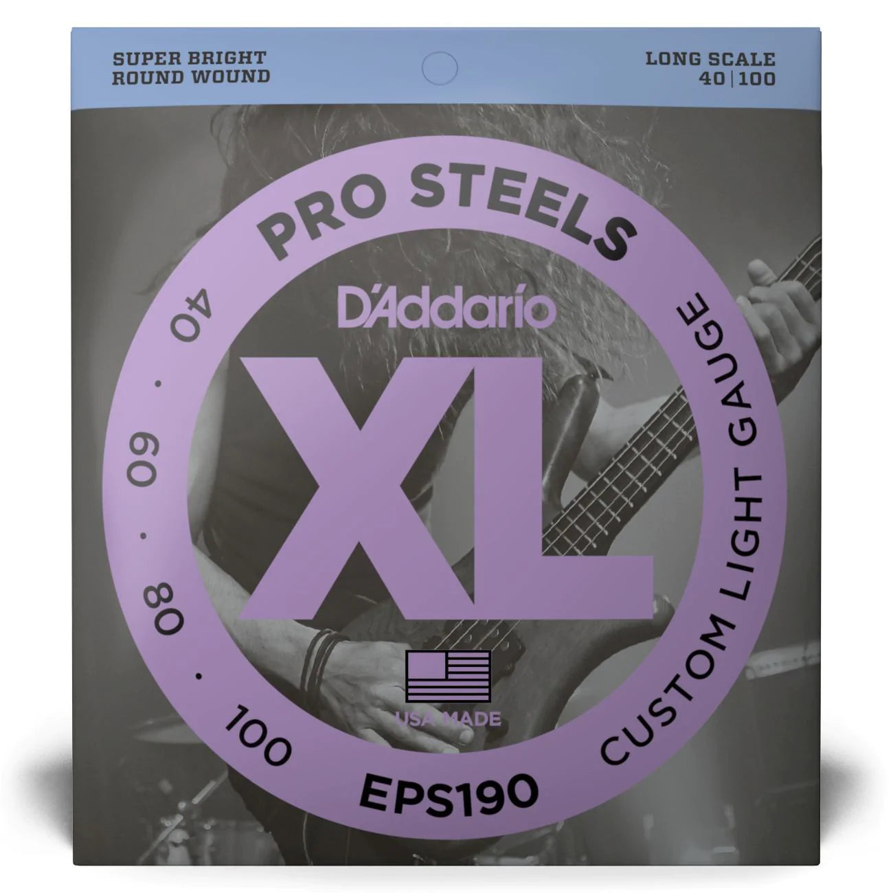 D'Addario EPS190 | XL ProSteels Bass Strings 40-100 Gauge | Custom Light