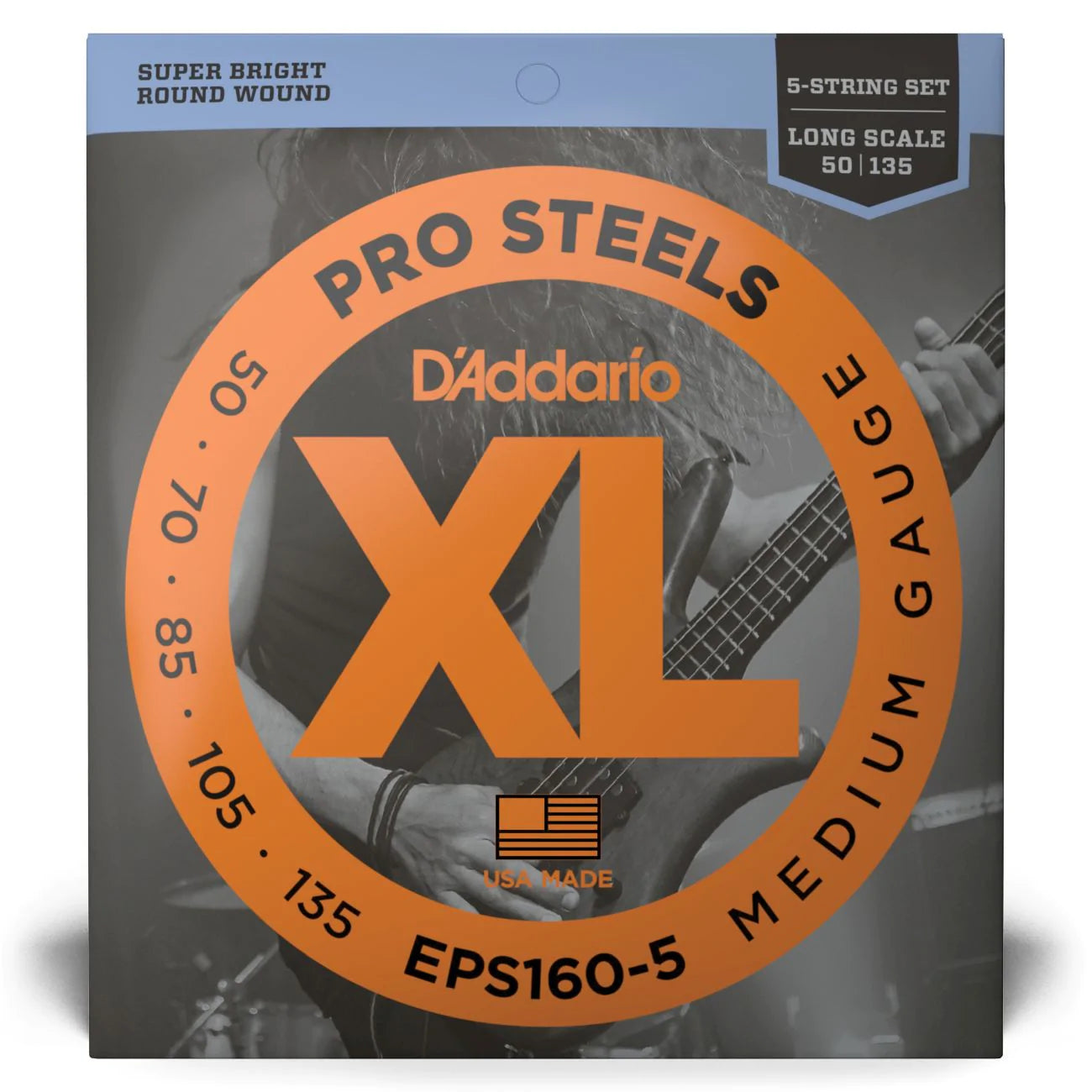 D'Addario EPS160-5 | XL ProSteels Bass Strings 50-135 Gauge | Medium | 5-String