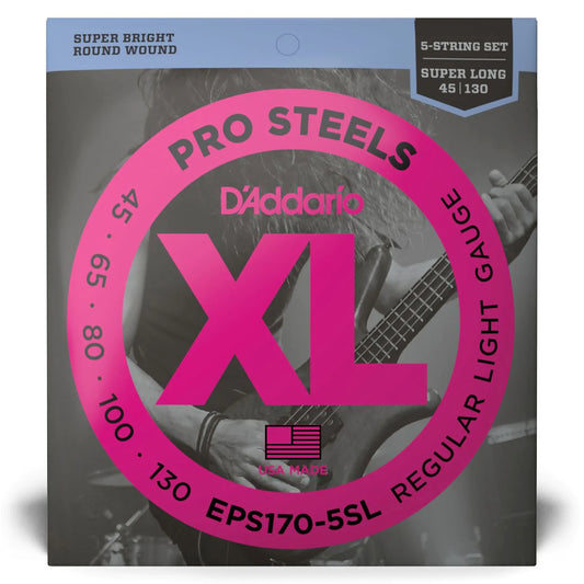 D'Addario EPS170-5SL | XL ProSteels Bass Strings 45-130 Gauge | Light | 5-String | Super Long Scale