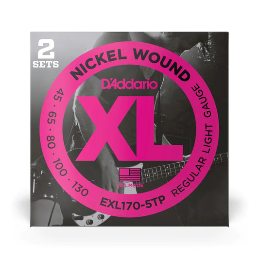 D'Addario EXL170-5TP | XL Nickel Wound Bass Strings 45-130 Gauge | Light | 5-String | 2-Pack