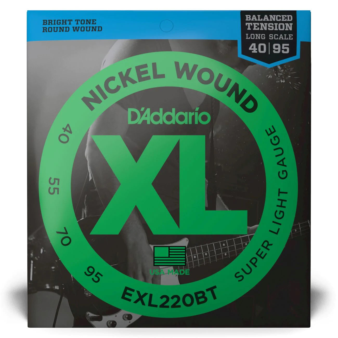 D'Addario EXL220BT | XL Nickel Wound Bass Strings 40-95 Gauge | Super Light | Balanced Tension