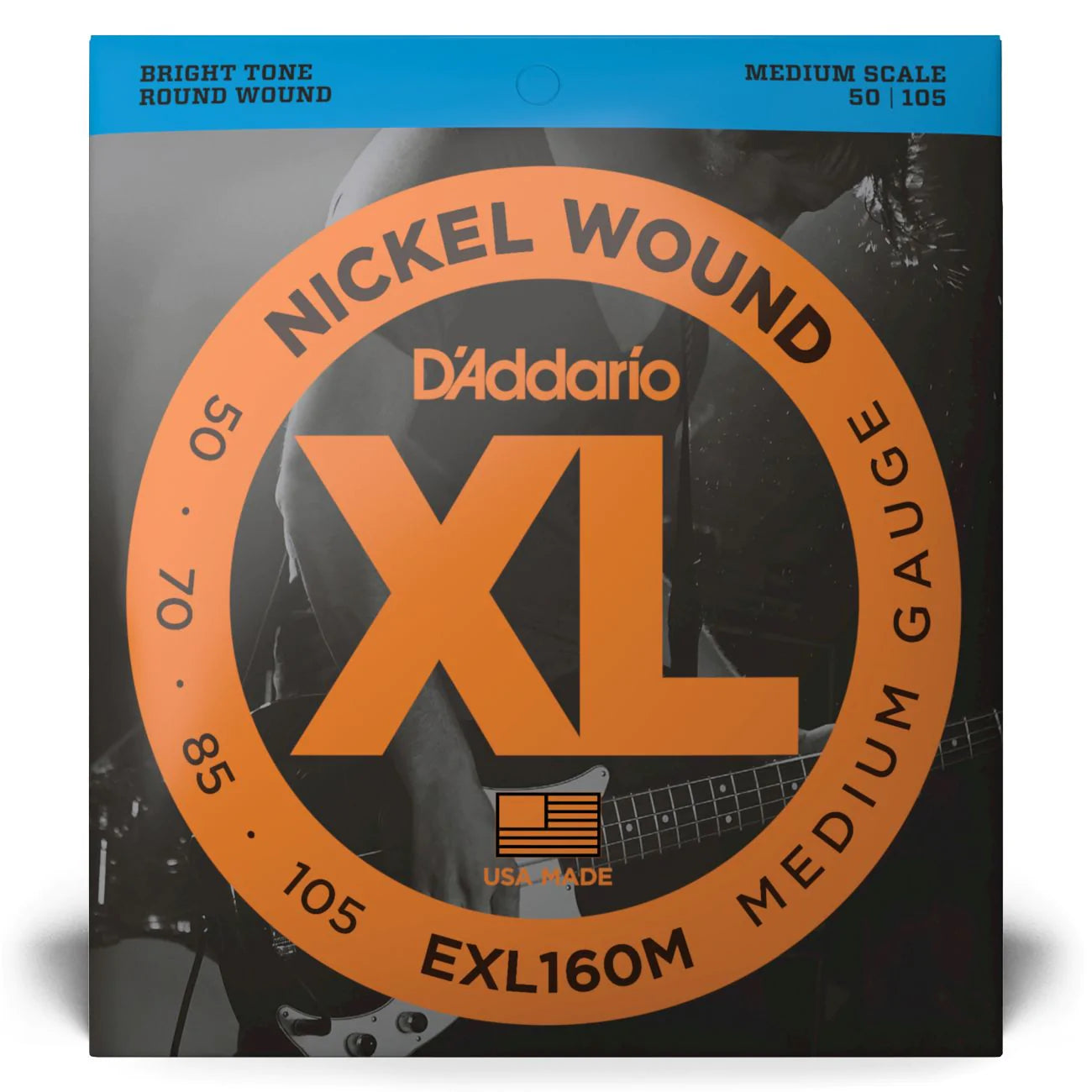 D'Addario EXL160M | XL Nickel Wound Bass Strings 50-105 Gauge | Medium | Medium Scale