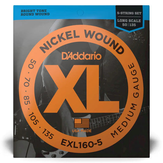 D'Addario EXL160-5 | XL Nickel Wound Bass Strings 50-135 Gauge | Medium | 5-String