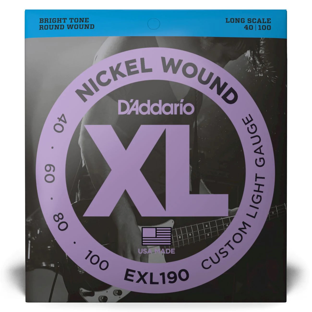 D'Addario EXL190 | XL Nickel Wound Bass Strings 40-100 Gauge | Custom Light