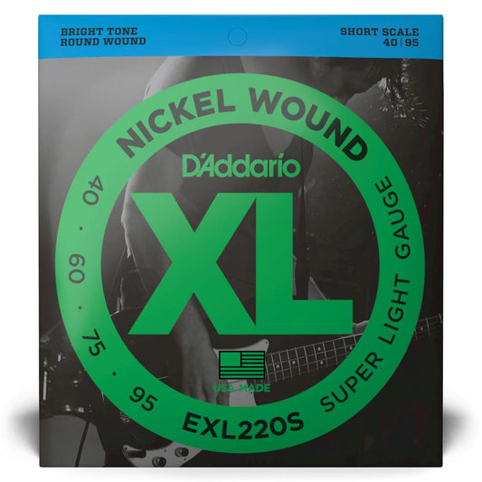 D'Addario EXL220S | XL Nickel Wound Bass Strings 40-95 Gauge | Super Light | Short Scale