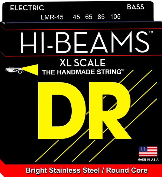 DR Hi-Beams Bright Stainless Steel Bass Strings 45-105 Gauge | Medium | Extra Long Scale