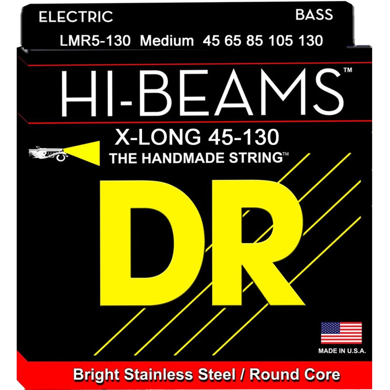 DR Hi-Beams Bright Stainless Steel Bass Strings 45-130 Gauge | Medium/Heavy | Extra Long Scale | 5-String