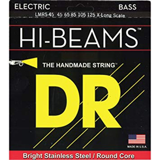 DR Hi-Beams Bright Stainless Steel Bass Strings 45-125 Gauge | Medium | Extra Long Scale | 5-String