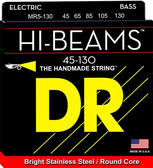 DR Hi-Beams Bright Stainless Steel Bass Strings 45-130 Gauge | Medium/Heavy | 5-String