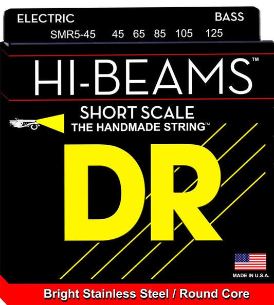 DR Hi-Beams Bright Stainless Steel Bass Strings 45-125 Gauge | Medium | Short Scale | 5-String