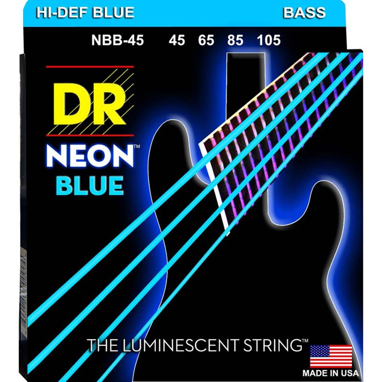 DR Neon™ Hi-Def Blue Bass Strings 45-105 Gauge | Medium