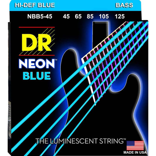 DR Neon™ Hi-Def Blue Bass Strings 45-125 Gauge | Medium | 5-String