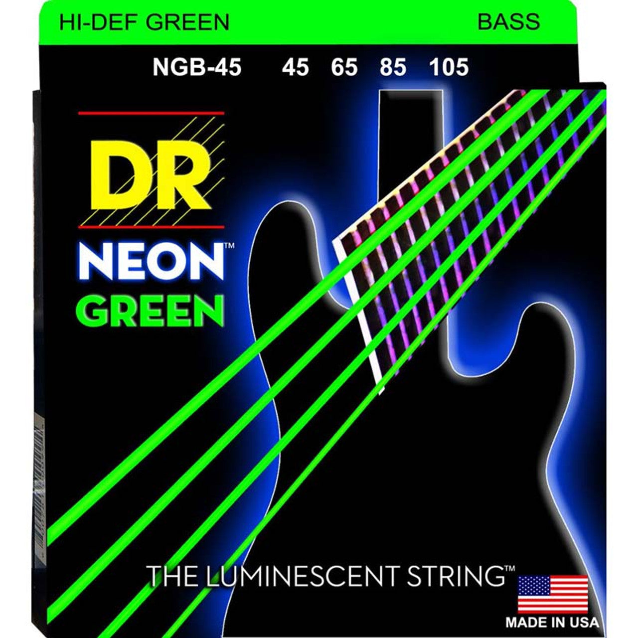 DR Neon™ Hi-Def Green Bass Strings 45-105 Gauge | Medium