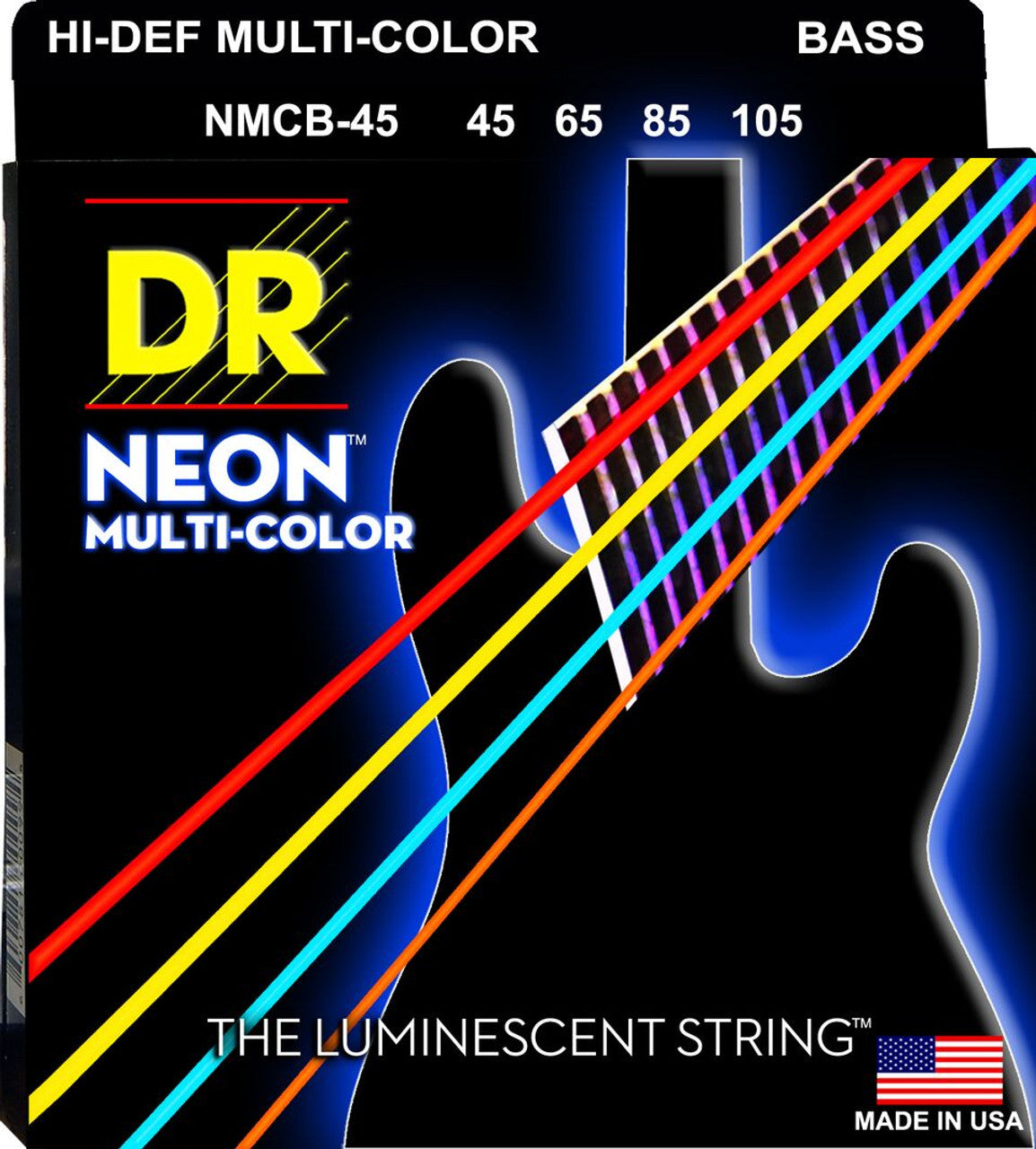 DR Neon™ Hi-Def Multicolor Bass Strings 45-105 Gauge | Medium