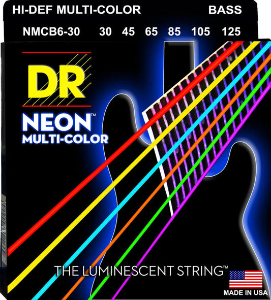 DR Neon™ Hi-Def Multicolor Bass Strings 30-125 Gauge | Medium | 6-String