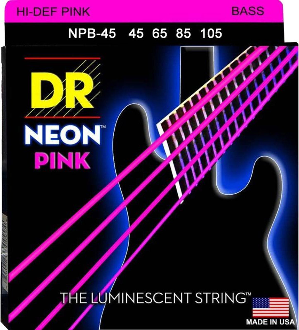 DR Neon™ Hi-Def Pink Bass Strings 45-105 Gauge | Medium