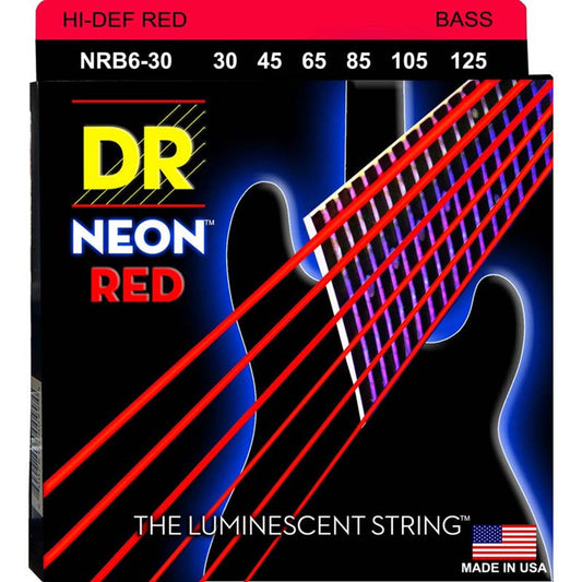 DR Neon™ Hi-Def Red Bass Strings 30-125 Gauge | Medium | 6-String