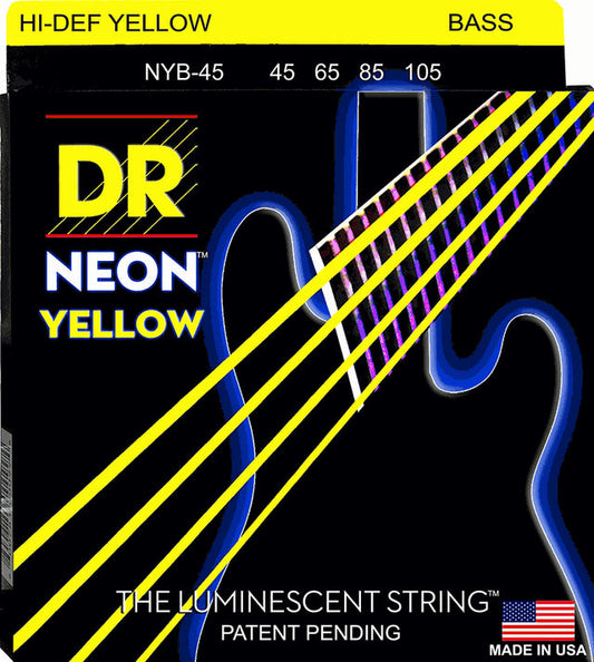 DR Neon™ Hi-Def Yellow Bass Strings 45-105 Gauge | Medium