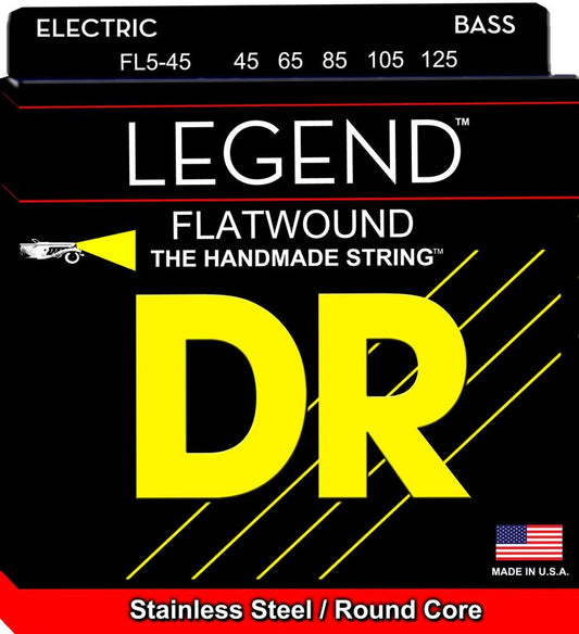 DR Legend Polished Flatwound Stainless Steel Bass Strings 45-125 Gauge | Medium | 5-String